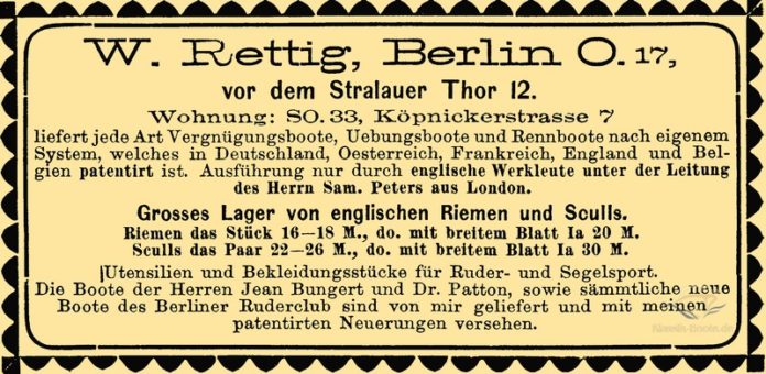 Werbung von Wilhelm Rettig kurz bevor Jacob Pfahler die Werft übernommen hat