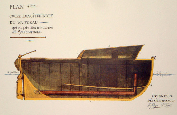 Erstes funktionierende Motorboot 1806? Das Pyréolophore