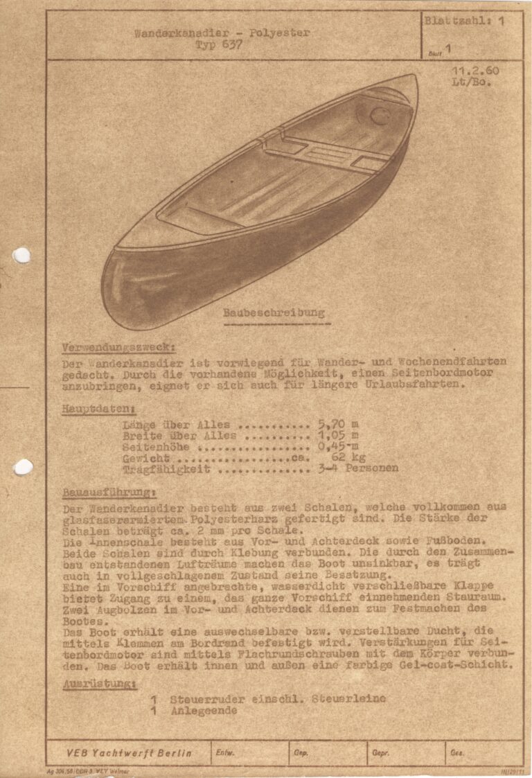 Wanderkanadier Polyester Typ 637 – VEB Yachtwerft Berlin 1960
